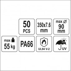 YT-70652 YATO Set 50 coliere din plastic 350 x 7.6..